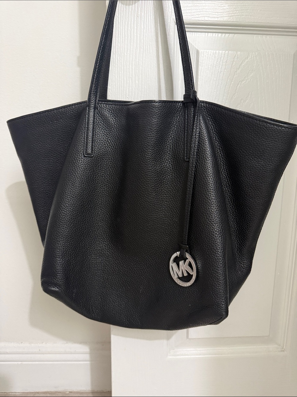 Michael Kors Black Pebbled Leather Tote with MK Charm